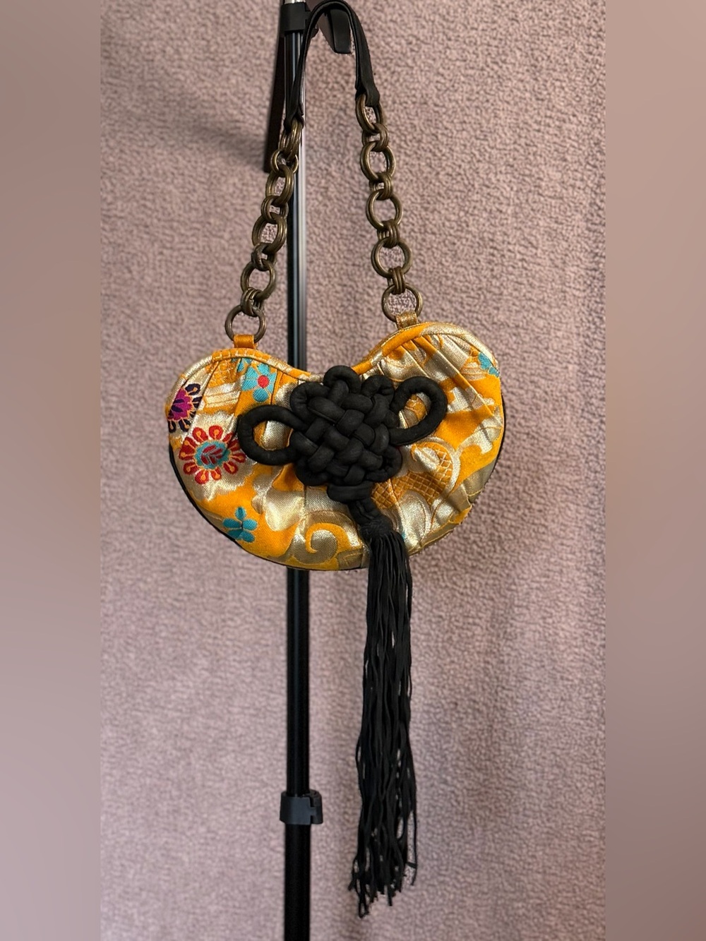 Shanghai Tang Vintage Silk Floral Chinese Knot Tassel Evening Shoulder Bag